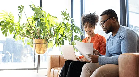 Couple checking mortgage options